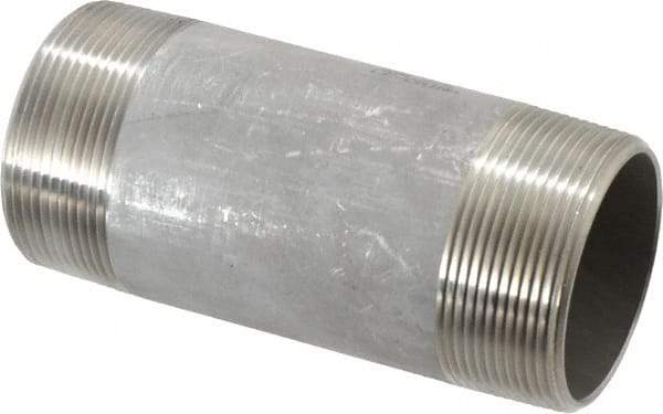 Merit Brass - Schedule 40, 2" Pipe x 5" Long, Grade 304/304L Stainless Steel Pipe Nipple - Welded & Threaded - Americas Industrial Supply