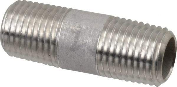 Merit Brass - Schedule 40, 1/4" Pipe x 1-1/2" Long, Grade 316/316L Stainless Steel Pipe Nipple - Welded & Threaded - Americas Industrial Supply