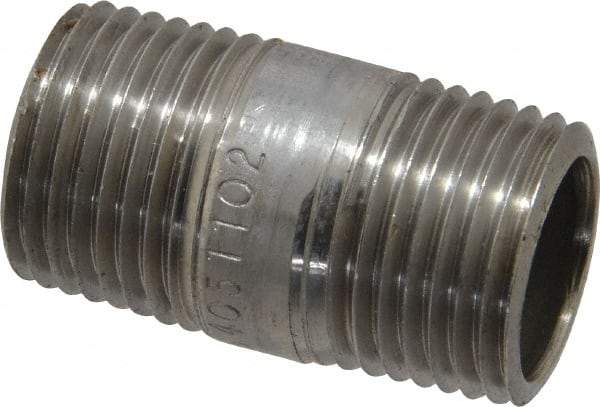 Merit Brass - Schedule 40, 1/2" Pipe x 1-1/2" Long, Grade 316/316L Stainless Steel Pipe Nipple - Welded & Threaded - Americas Industrial Supply