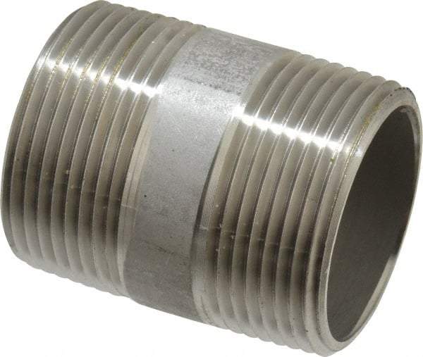 Merit Brass - Schedule 40, 1-1/4" Pipe x 2" Long, Grade 316/316L Stainless Steel Pipe Nipple - Welded & Threaded - Americas Industrial Supply