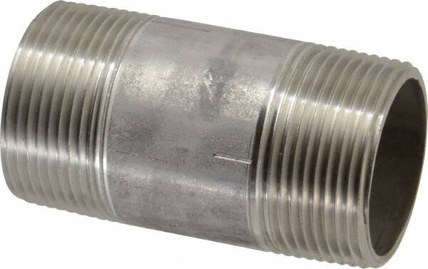 Merit Brass - Schedule 40, 1-1/4" Pipe x 3" Long, Grade 316/316L Stainless Steel Pipe Nipple - Welded & Threaded - Americas Industrial Supply