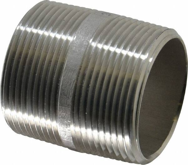 Merit Brass - Schedule 40, 1-1/2" Pipe x 2" Long, Grade 316/316L Stainless Steel Pipe Nipple - Welded & Threaded - Americas Industrial Supply