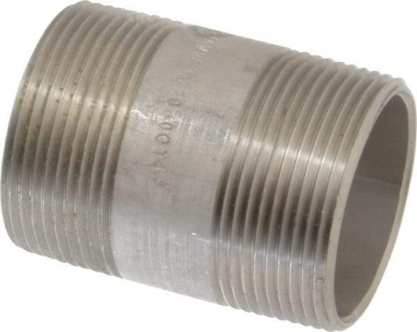 Merit Brass - Schedule 40, 1-1/2" Pipe x 2-1/2" Long, Grade 316/316L Stainless Steel Pipe Nipple - Welded & Threaded - Americas Industrial Supply