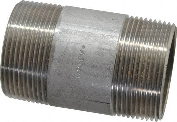 Merit Brass - Schedule 40, 1-1/2" Pipe x 3" Long, Grade 316/316L Stainless Steel Pipe Nipple - Welded & Threaded - Americas Industrial Supply