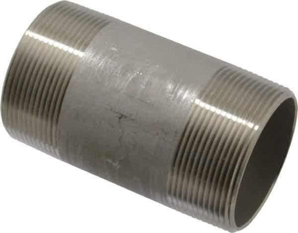 Merit Brass - Schedule 40, 2" Pipe x 4" Long, Grade 316/316L Stainless Steel Pipe Nipple - Welded & Threaded - Americas Industrial Supply
