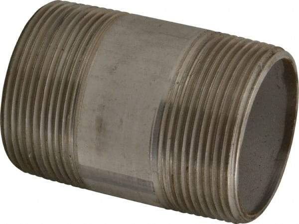 Merit Brass - Schedule 40, 2-1/2" Pipe x 4" Long, Grade 316/316L Stainless Steel Pipe Nipple - Welded & Threaded - Americas Industrial Supply