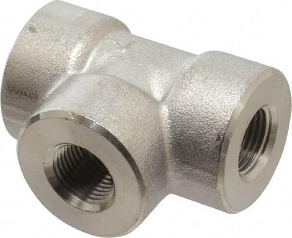Merit Brass - 3/8" Grade 316/316L Stainless Steel Pipe Tee - FNPT x FNPT x FNPT End Connections, 3,000 psi - Americas Industrial Supply