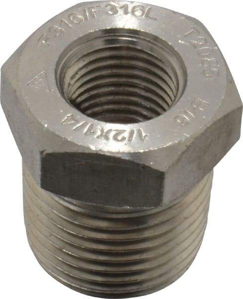 Merit Brass - 1/2" Grade 316/316L Stainless Steel Pipe Hex Bushing - MNPT x FNPT End Connections, 3,000 psi - Americas Industrial Supply