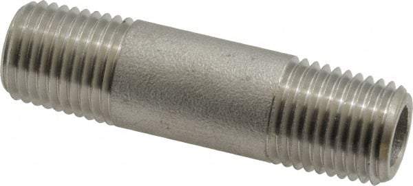 Merit Brass - Schedule 80, 1/4" Pipe x 2" Long, Grade 316/316L Stainless Steel Pipe Nipple - Seamless & Threaded - Americas Industrial Supply
