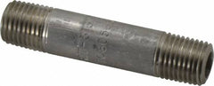 Merit Brass - Schedule 80, 1/4" Pipe x 2-1/2" Long, Grade 316/316L Stainless Steel Pipe Nipple - Seamless & Threaded - Americas Industrial Supply