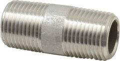 Merit Brass - Schedule 80, 3/8" Pipe x 1-1/2" Long, Grade 316/316L Stainless Steel Pipe Nipple - Seamless & Threaded - Americas Industrial Supply