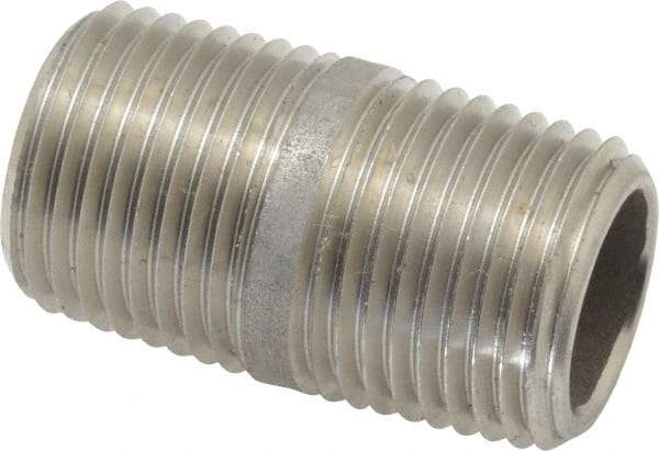 Merit Brass - Schedule 80, 1/2" Pipe x 1-1/2" Long, Grade 316/316L Stainless Steel Pipe Nipple - Seamless & Threaded - Americas Industrial Supply