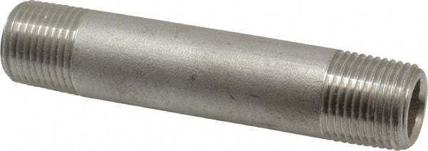 Merit Brass - Schedule 80, 1/2" Pipe x 4" Long, Grade 316/316L Stainless Steel Pipe Nipple - Seamless & Threaded - Americas Industrial Supply