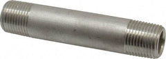 Merit Brass - Schedule 80, 1/2" Pipe x 4" Long, Grade 316/316L Stainless Steel Pipe Nipple - Seamless & Threaded - Americas Industrial Supply
