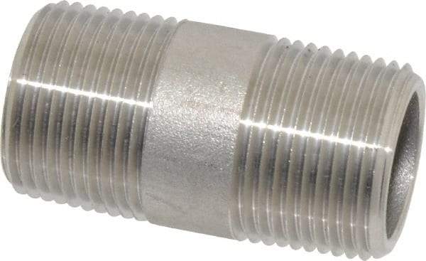 Merit Brass - Schedule 80, 3/4" Pipe x 2" Long, Grade 316/316L Stainless Steel Pipe Nipple - Seamless & Threaded - Americas Industrial Supply