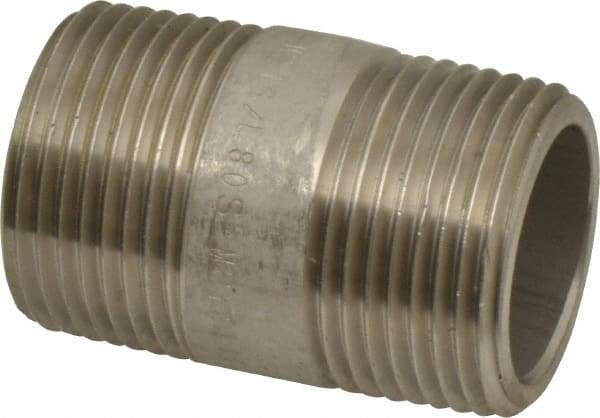 Merit Brass - Schedule 80, 1" Pipe x 2" Long, Grade 316/316L Stainless Steel Pipe Nipple - Seamless & Threaded - Americas Industrial Supply