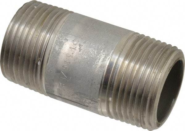 Merit Brass - Schedule 80, 1" Pipe x 2-1/2" Long, Grade 316/316L Stainless Steel Pipe Nipple - Seamless & Threaded - Americas Industrial Supply