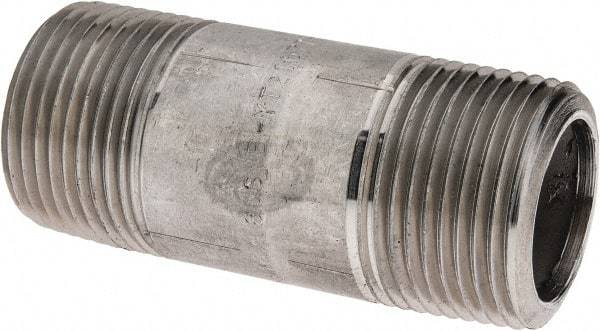 Merit Brass - Schedule 80, 1" Pipe x 3" Long, Grade 316/316L Stainless Steel Pipe Nipple - Seamless & Threaded - Americas Industrial Supply