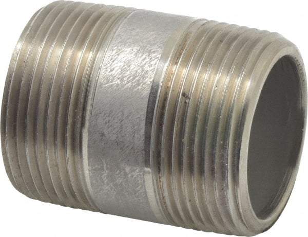 Merit Brass - Schedule 80, 1-1/4" Pipe x 2" Long, Grade 316/316L Stainless Steel Pipe Nipple - Seamless & Threaded - Americas Industrial Supply