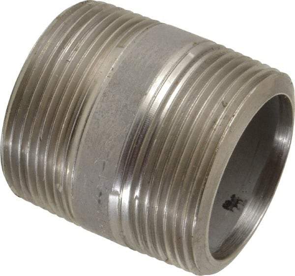 Merit Brass - Schedule 80, 1-1/2" Pipe x 2" Long, Grade 316/316L Stainless Steel Pipe Nipple - Seamless & Threaded - Americas Industrial Supply