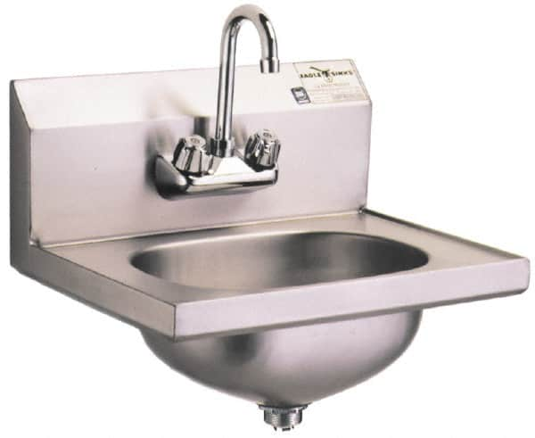 Eagle MHC - 13-1/2" Long x 9-3/4" Wide Inside, 1 Compartment, Grade 304 Stainless Steel Stainless Steel Hand Sink-Wall Mount - 20 Gauge, 18-7/8" Long x 14-3/4" Wide Outside, 6-3/4" Deep - Americas Industrial Supply