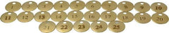 Value Collection - 1" High x 1" Long, 1 to 25, English Safety & Facility Numbered Tag - 1 Side, Brass - Americas Industrial Supply