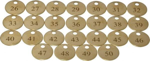 Value Collection - 1" High x 1" Long, 26 to 50, English Safety & Facility Numbered Tag - 1 Side, Brass - Americas Industrial Supply