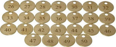 Value Collection - 1" High x 1" Long, 26 to 50, English Safety & Facility Numbered Tag - 1 Side, Brass - Americas Industrial Supply