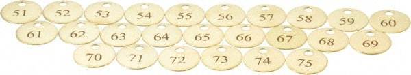 Value Collection - 1" High x 1" Long, 51 to 75, English Safety & Facility Numbered Tag - 1 Side, Brass - Americas Industrial Supply
