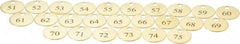 Value Collection - 1" High x 1" Long, 51 to 75, English Safety & Facility Numbered Tag - 1 Side, Brass - Americas Industrial Supply