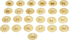 Value Collection - 1" High x 1" Long, 76 to 100, English Safety & Facility Numbered Tag - 1 Side, Brass - Americas Industrial Supply