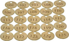 Value Collection - 1" High x 1" Long, 101 to 125, English Safety & Facility Numbered Tag - 1 Side, Brass - Americas Industrial Supply