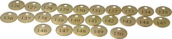 Value Collection - 1" High x 1" Long, 126 to 150, English Safety & Facility Numbered Tag - 1 Side, Brass - Americas Industrial Supply