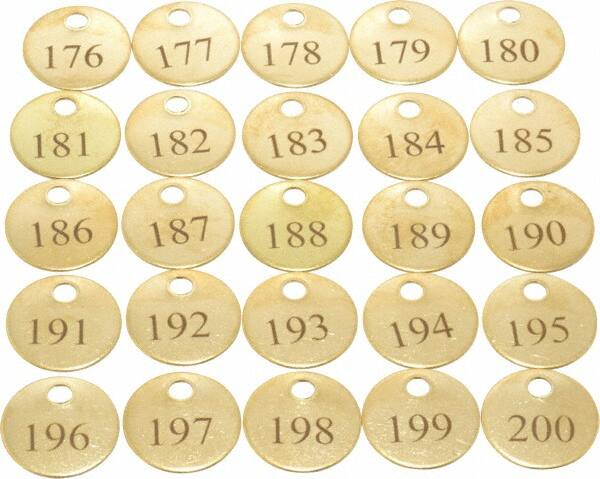 Value Collection - 1" High x 1" Long, 176 to 200, English Safety & Facility Numbered Tag - 1 Side, Brass - Americas Industrial Supply