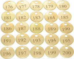 Value Collection - 1" High x 1" Long, 176 to 200, English Safety & Facility Numbered Tag - 1 Side, Brass - Americas Industrial Supply