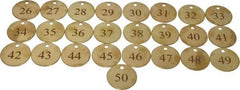 Value Collection - 1-1/2" High x 1-1/2" Long, 26 to 50, English Safety & Facility Numbered Tag - 1 Side, Brass - Americas Industrial Supply