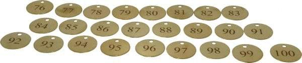 Value Collection - 1-1/2" High x 1-1/2" Long, 76 to 100, English Safety & Facility Numbered Tag - 1 Side, Brass - Americas Industrial Supply