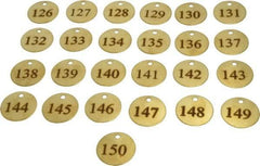Value Collection - 1-1/2" High x 1-1/2" Long, 126 to 150, English Safety & Facility Numbered Tag - 1 Side, Brass - Americas Industrial Supply