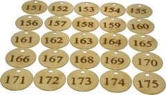Value Collection - 1-1/2" High x 1-1/2" Long, 151 to 175, English Safety & Facility Numbered Tag - 1 Side, Brass - Americas Industrial Supply