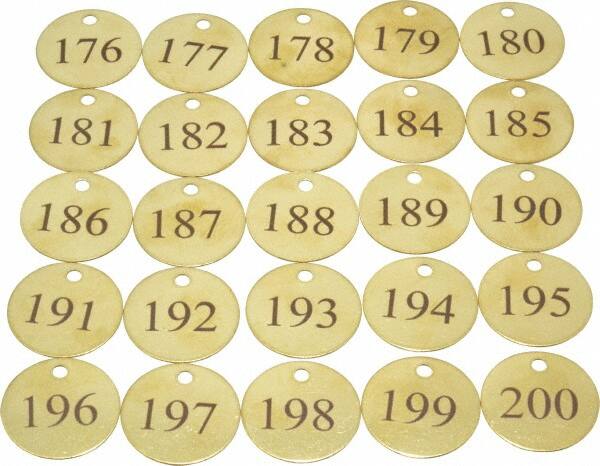 Value Collection - 1-1/2" High x 1-1/2" Long, 176 to 200, English Safety & Facility Numbered Tag - 1 Side, Brass - Americas Industrial Supply