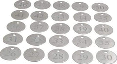 Value Collection - 1-1/4" High x 1-1/4" Long, 26 to 50, English Safety & Facility Numbered Tag - 1 Side, Aluminum - Americas Industrial Supply