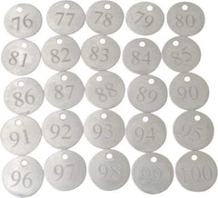 Value Collection - 1-1/4" High x 1-1/4" Long, 76 to 100, English Safety & Facility Numbered Tag - 1 Side, Aluminum - Americas Industrial Supply