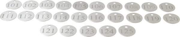 Value Collection - 1-1/4" High x 1-1/4" Long, 101 to 125, English Safety & Facility Numbered Tag - 1 Side, Aluminum - Americas Industrial Supply
