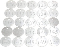 Value Collection - 1-1/4" High x 1-1/4" Long, 126 to 150, English Safety & Facility Numbered Tag - 1 Side, Aluminum - Americas Industrial Supply