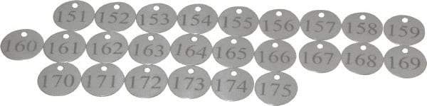 Value Collection - 1-1/4" High x 1-1/4" Long, 151 to 175, English Safety & Facility Numbered Tag - 1 Side, Aluminum - Americas Industrial Supply