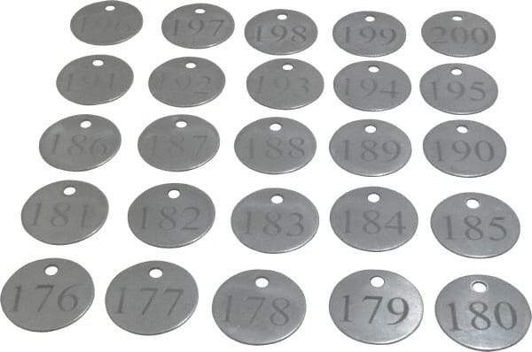 Value Collection - 1-1/4" High x 1-1/4" Long, 176 to 200, English Safety & Facility Numbered Tag - 1 Side, Aluminum - Americas Industrial Supply