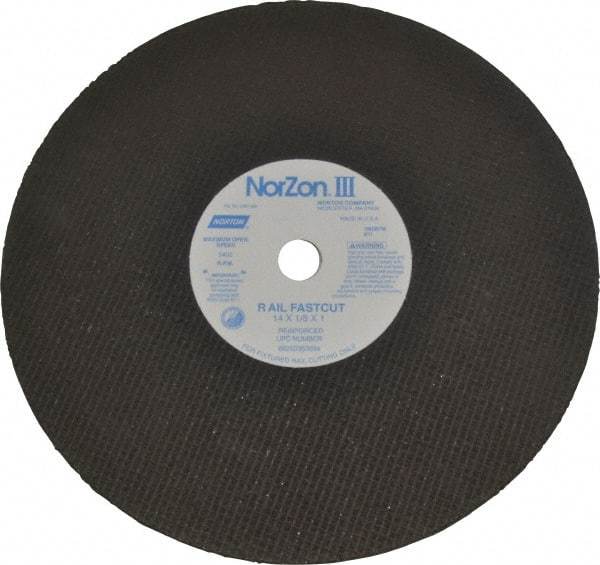 Norton - 14" 24 Grit Zirconia Alumina Cutoff Wheel - 1/8" Thick, 1" Arbor, 5,400 Max RPM, Use with Electric & Gas Powered Saws - Americas Industrial Supply