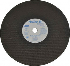 Norton - 14" 24 Grit Zirconia Alumina Cutoff Wheel - 1/8" Thick, 1" Arbor, 5,400 Max RPM, Use with Electric & Gas Powered Saws - Americas Industrial Supply