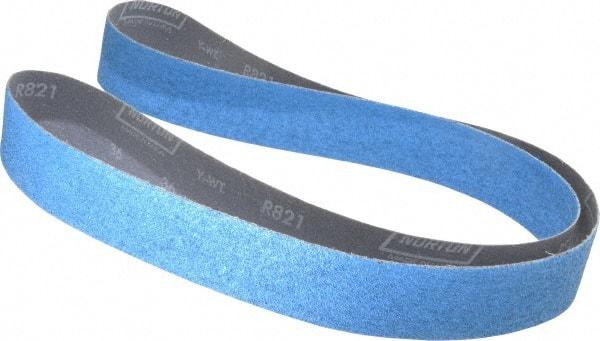 Norton - 2" Wide x 72" OAL, 36 Grit, Zirconia Alumina Abrasive Belt - Zirconia Alumina, Very Coarse, Coated, Y Weighted Cloth Backing, Dry, Series R821 - Americas Industrial Supply