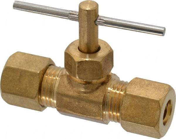 Cerro - 1/4" Pipe, Inline Needle Valve - Compression x Compression Ends, Brass Valve, 150 Max psi - Americas Industrial Supply